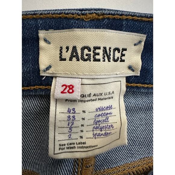 L'Agence Margot Skinny High Rise Neptune Jeans Sz 28 Black Satin Side Stripe USA - Picture 4 of 15